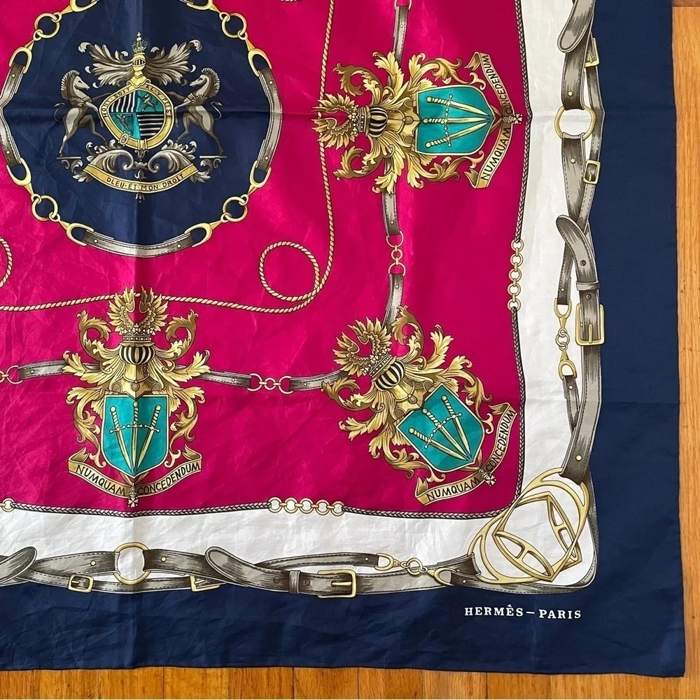 Hermes Scarf equestrian square horse bit Americana swords crest royalty rope
